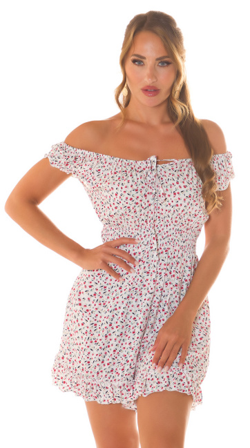short off-shoulder Overall with flowers White